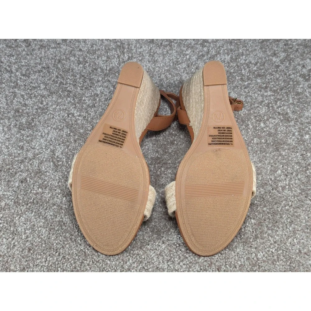 A New Day Tish Slingback Espadrille Wedge Sandals Cognac Brown Braided Jute 7.5